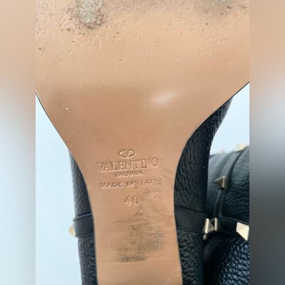 Valentino Garavani Black grained leather rockstud block heel ankle boots EU 40 - Picture 7 of 9